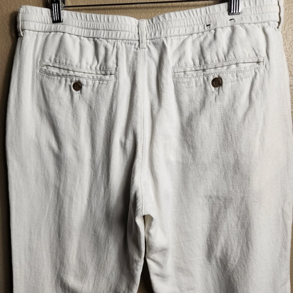 Banana Republic Mens Off-White Athletic Fit Linen Blend Comfort Pants-Size 34x26